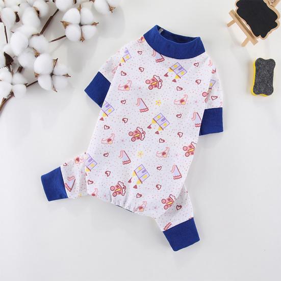 Yousheng Pet Cloth Round Neck Four-Legs Cartoon Pattern Puppy Bread Clothes Summer Pet Pajamas for Indoor