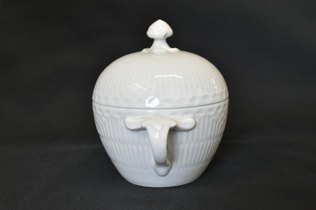 ROYAL COPENHAGEN White Fluted Half-Lace Sugar Pot Denmark Vintage Rare
