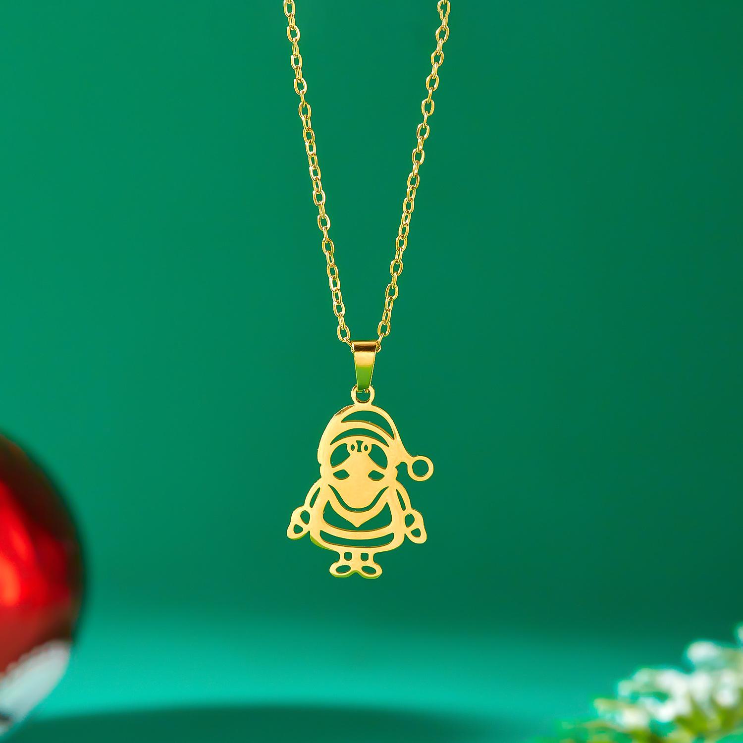 Women Stainless Steel Christmas Necklace Santa Snowflake Elk Pendant Clavicle Choker Holiday Party Jewelry