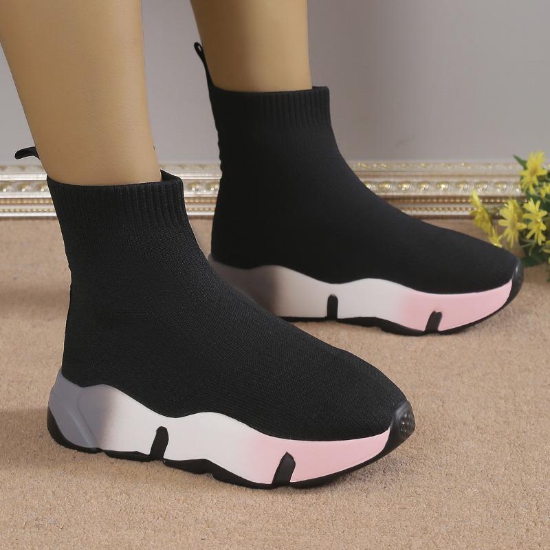 Shoes Women Large Size Fashion Winter Short Tube Flat Socks Boots Round Head Mid-heel Sleeve Sneakers for Women Vulcanized Shoes