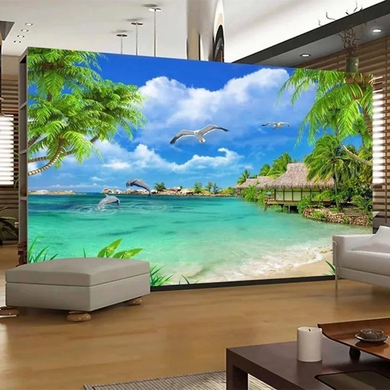 3d Coconut Tree Wallpaper Sea Scenery Wall Mural Living Room Tv Sofa Background Murals