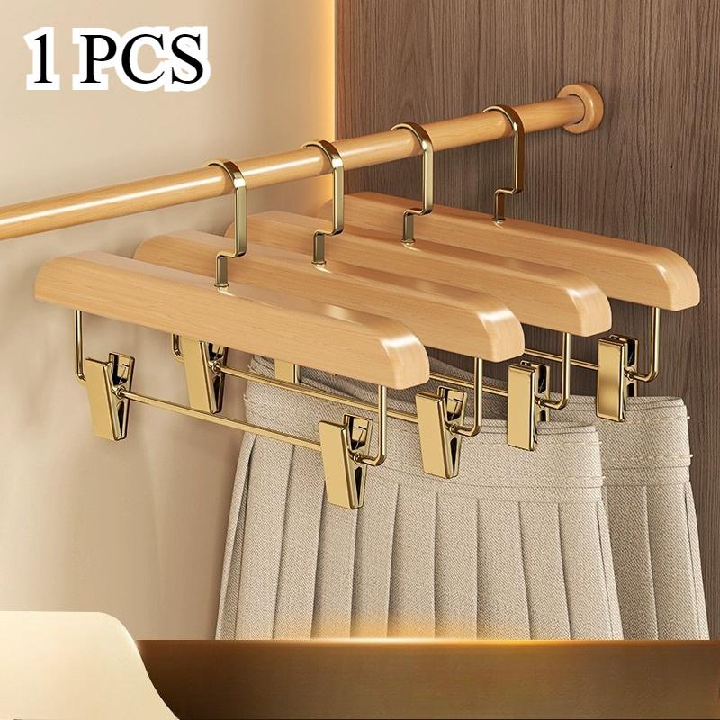 

1pc Wooden Clothes Hanger with Hooks for Skirts and Trousers | Durable Non-Slip Wardrobe Organizer Rack for Dormitory