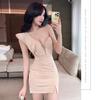 Deep V Slanted Shoulder Low-cut Tube Top Dress Covers the Stomach and Looks Thin S-shaped Sexy Beauty Technician Work Clothes Women