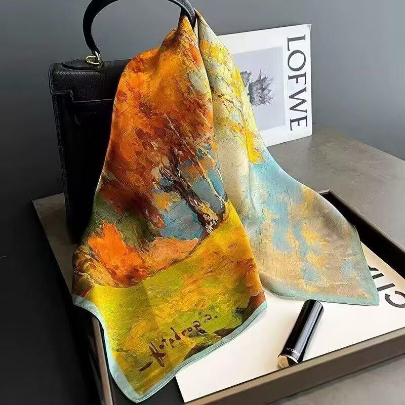 Scarf Female Flower Pattern 71 Square Scarf New Simulation Silk Scarf Printed Scarf Shawl Fashion High Sense