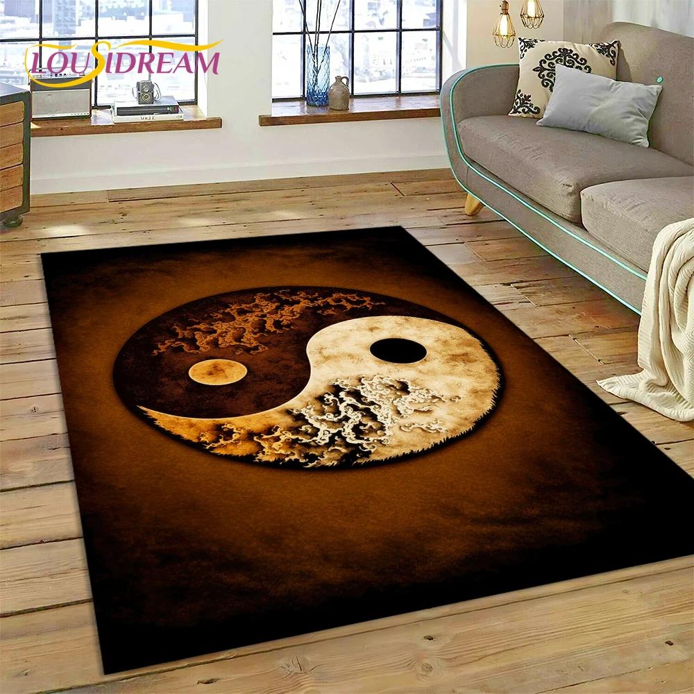 Tapis Nature Yin Yang chinois Tai Chi Bagua pour chambre à coucher, salon, décoration de canapé, jeu d'enfant, grand tapis de sol décoratif