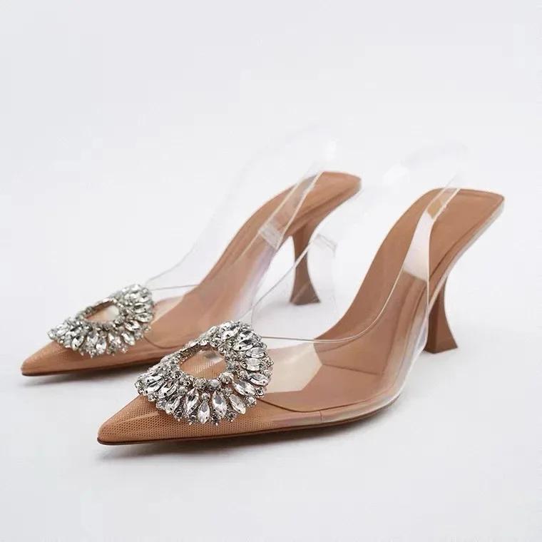 

Pointed Women Shoes for Work Party High Heels Summer Ladies Sandals Shallow Sexy Transparent Female Crystale Stiletto 36 бежевый