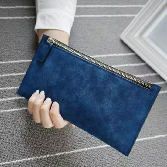 Vintage Frosted Long Wallet: Women's Large Capacity Zipper Clutch with Card Holder and Copper Zipper  