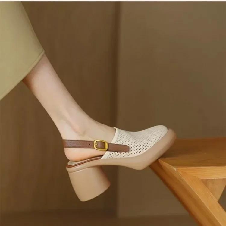 Fashion Mesh Women High Heels Sandals Platform Shoes Mules Slingback Slippers Retro Dress Fashion Chunky Pumps Famous Brand