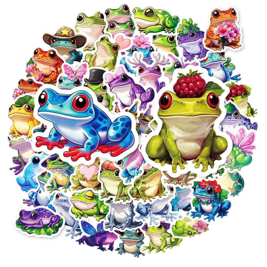 50 Colorful Cartoon Frog Graffiti Stickers Do Not Repeat Creative Hand Account Decoration Waterproof Stickers