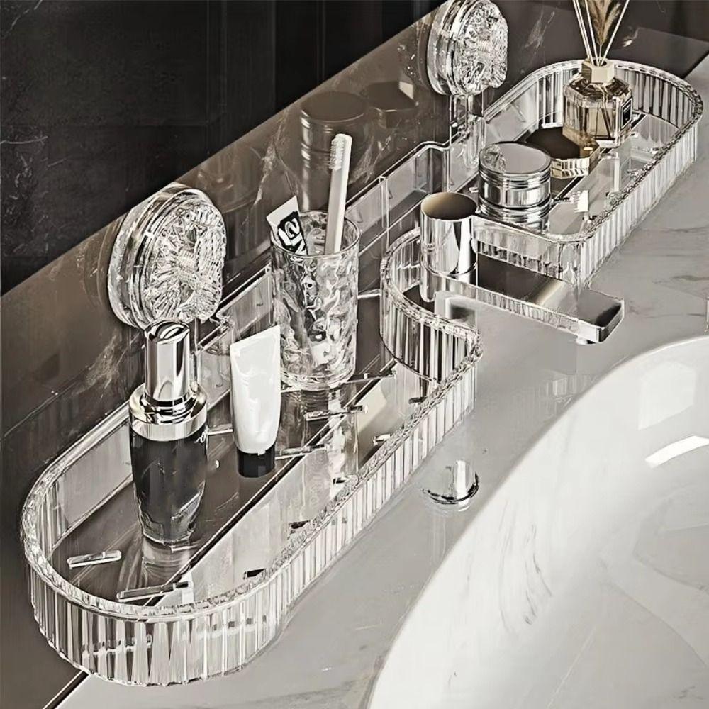 Non-punching Bathroom Storage Shelf Suction Cup Toilet Washstand Organizer  Sink