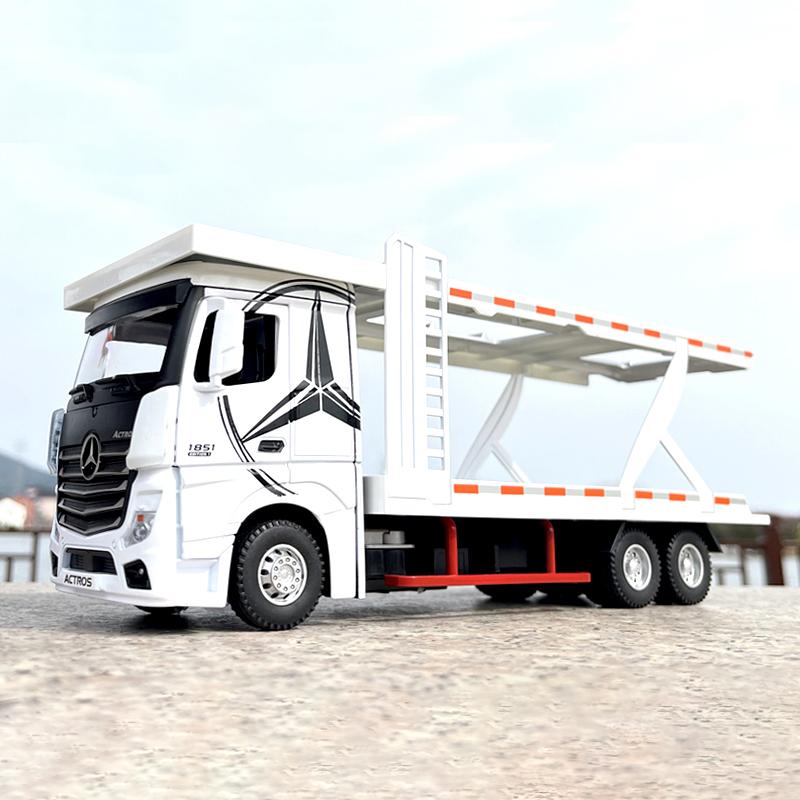 

1:24 Double decker flatbed transport vehicle trailer truck Alloy Toy Car Model Sound and Light Children s Toy Collectibles gift белый