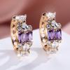 Exquisite White Blue Red Zircon Hoop Earrings for Women Luxury Gold Color Wedding Circle Earrings Jewelry Gift