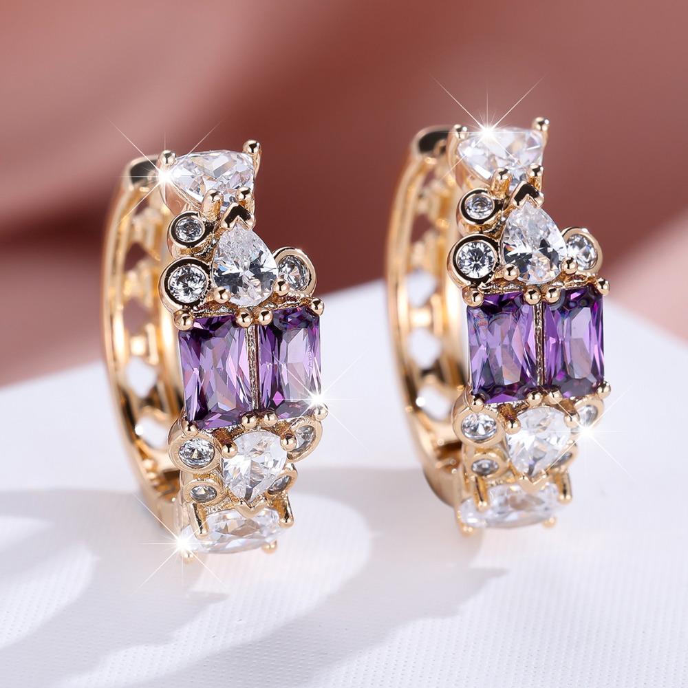 Exquisite White Blue Red Zircon Hoop Earrings for Women Luxury Gold Color Wedding Circle Earrings Jewelry Gift