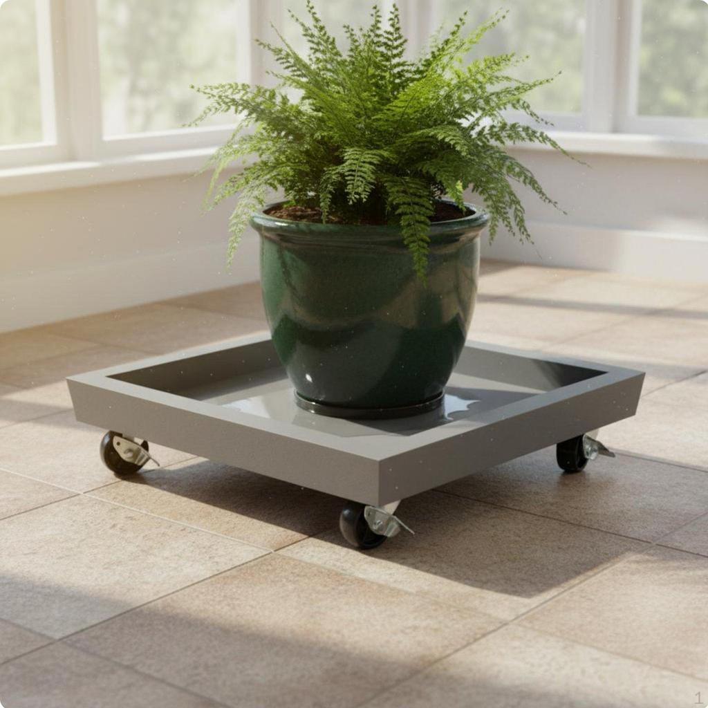 Square Planter Tray Faux Cement Finish Rolling Garden 360Degree Rotating Casters