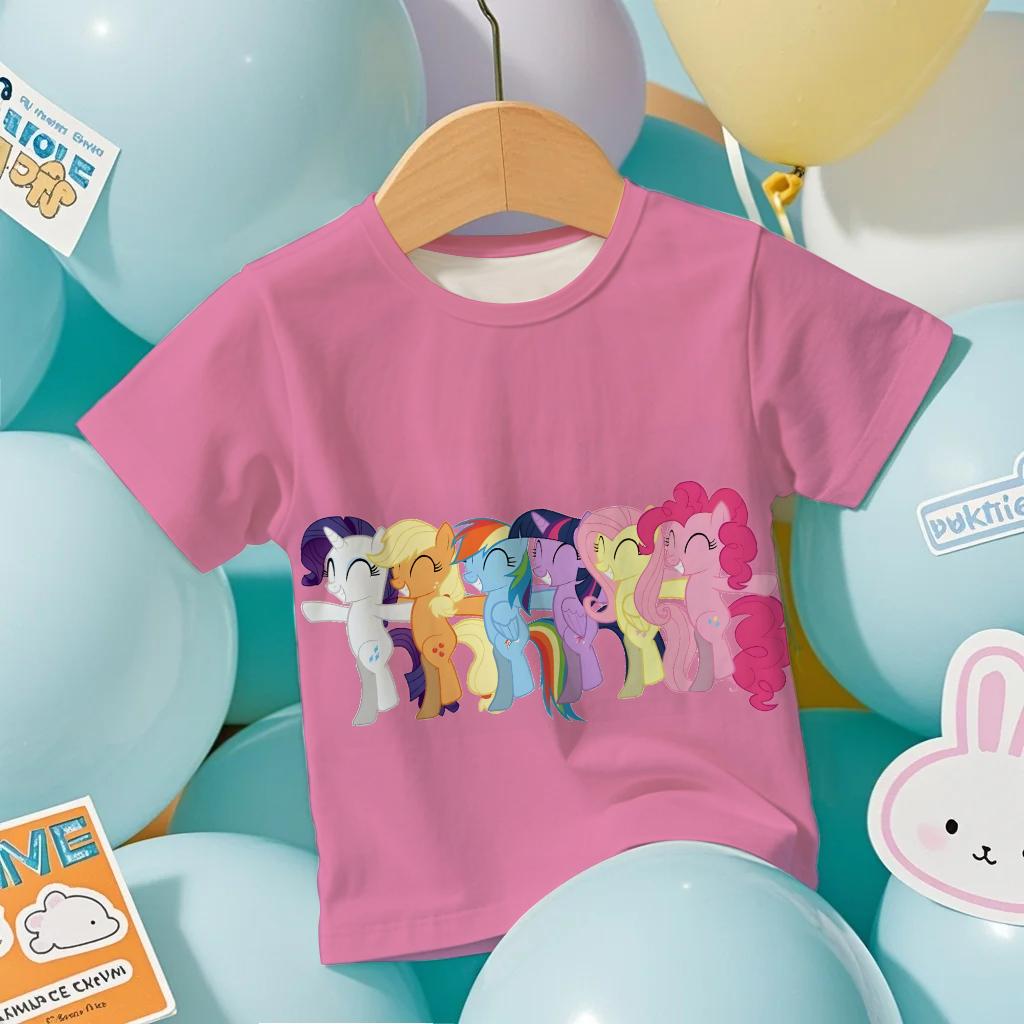 2026 My Little Pony Boys Girls Family Kids T-shirt Tops Summer Comfortable and loose-fitting versatile T-shirt