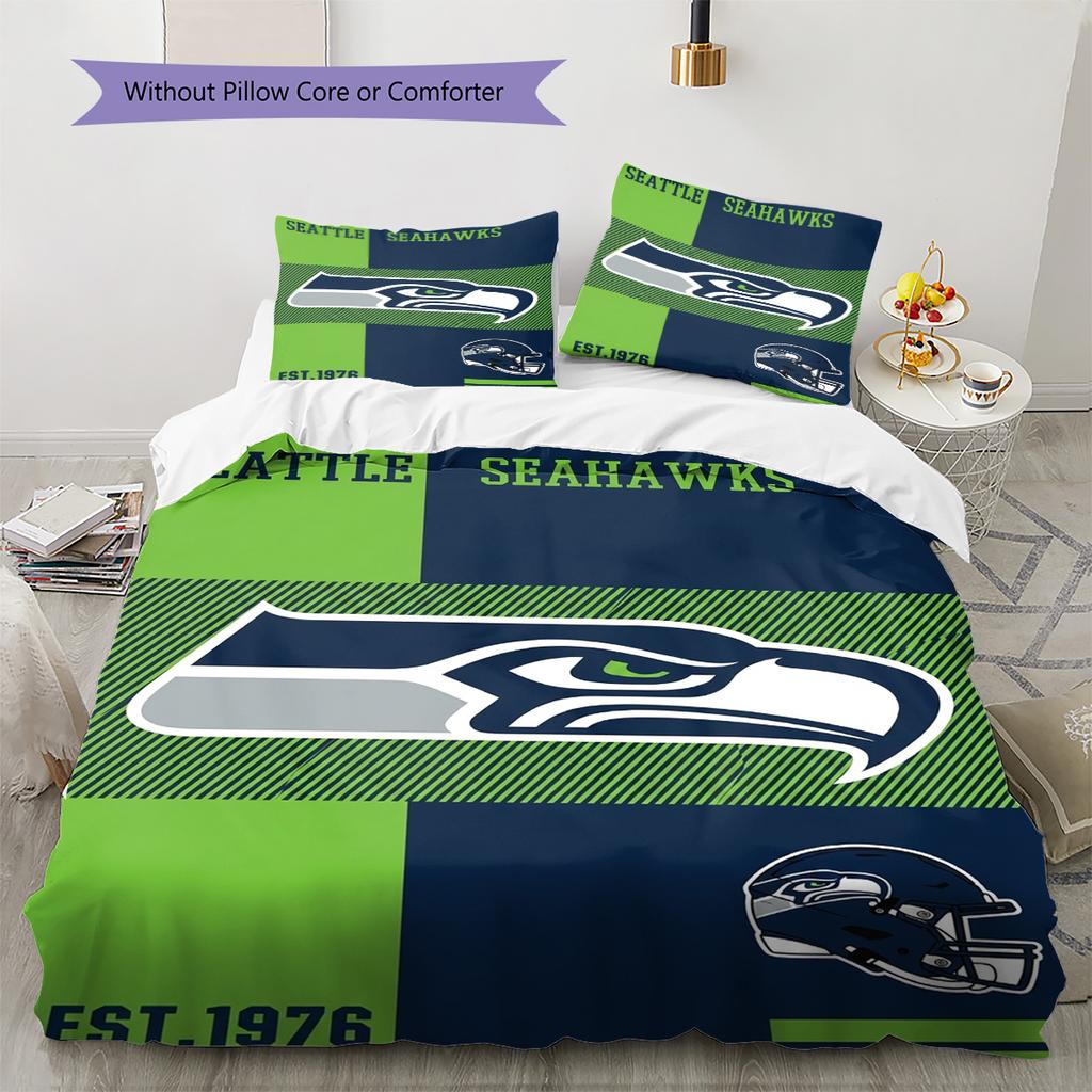 Set Biancheria da Letto con Fantasia Seattle Seahawks Copripiumino Federa Decorazione per la Casa Regalo (1 * copripiumino + 2 * federa, senza nucleo)