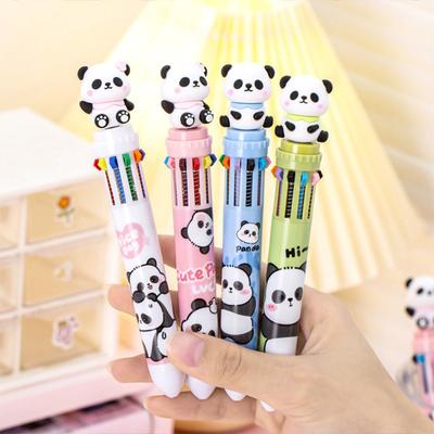 1 Piece Cute Press Cartoon Panda Multicolor 10 In 1 Colors Stationery School Office Supplyies Ballpoint Pen