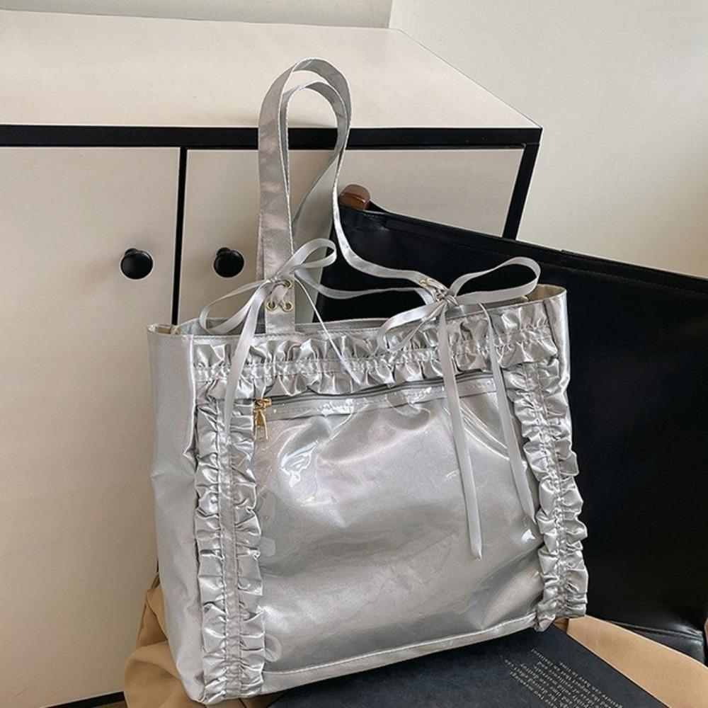 Ribbon Transparent Itabag PVC Nylon Handbag All-match Bow Tote Bag  Daily