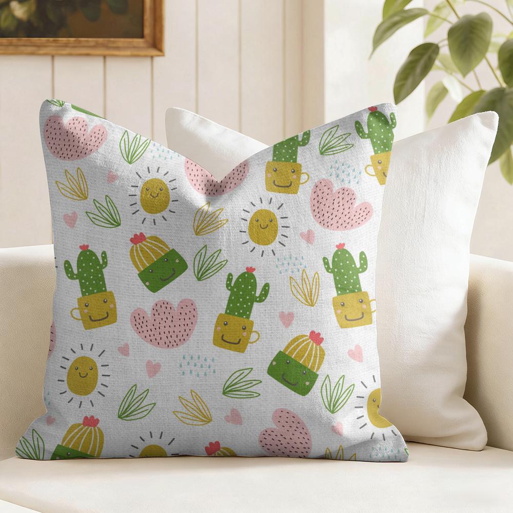 Cactus Pattern Cushion Cover Natural Linen Pillow Cover Double-Sided Print Cushion Cover For Sofa Home Decor