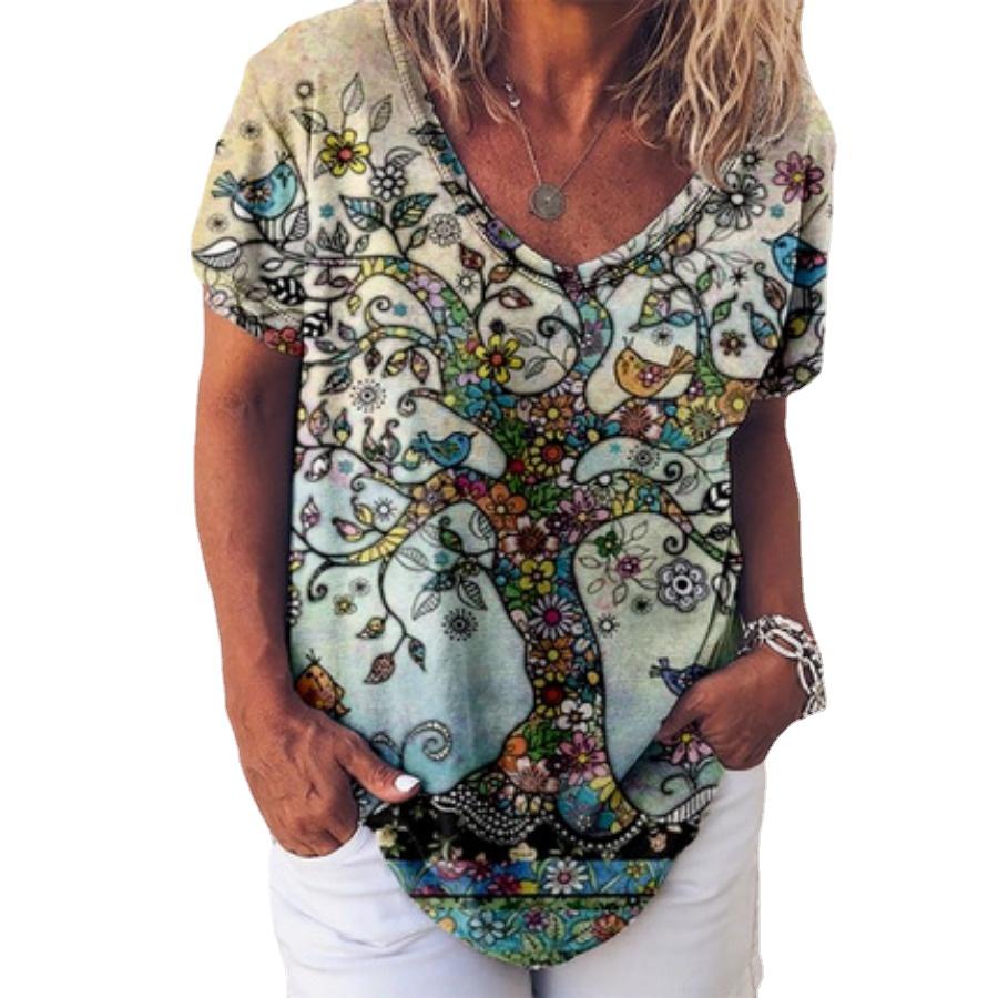 

Футболки с 3d цветочным принтом и абстрактным персонажем, пуловер с v-образным вырезом, футболка с короткими рукавами для женского топа 5XL