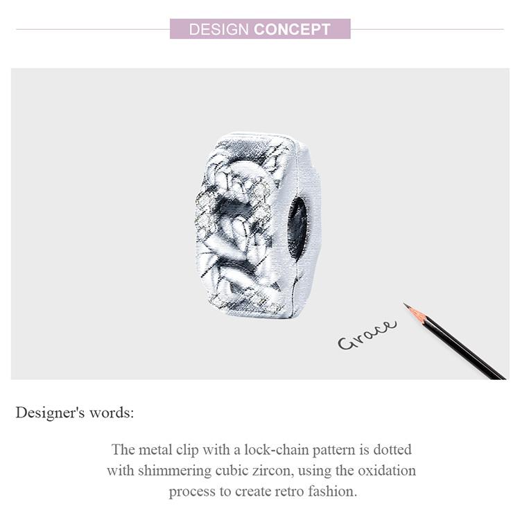 WOSTU Shiny Rhinestone Retro Pattern 925 Sterling Silver Chain Clip Beads Fit Original Bracelet Bangle DIY Fine Jewelry