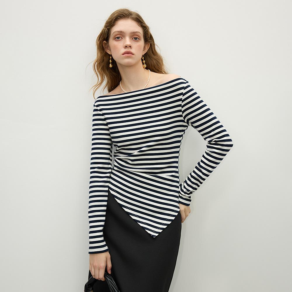 WEDNESDAY DELIGHT Wd_Off Shoulder Striped Long Sleeve Top