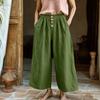 Wide Leg Cropped Pants for Women High Waist Button Front Loose Fit Casual Trousers with Pockets Lightweight Fabric