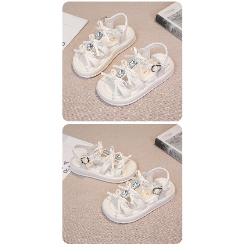 Summer new style girls' sandals, fashionable open-toe children's beach shoes for little girls with bows, soft sole for big kids