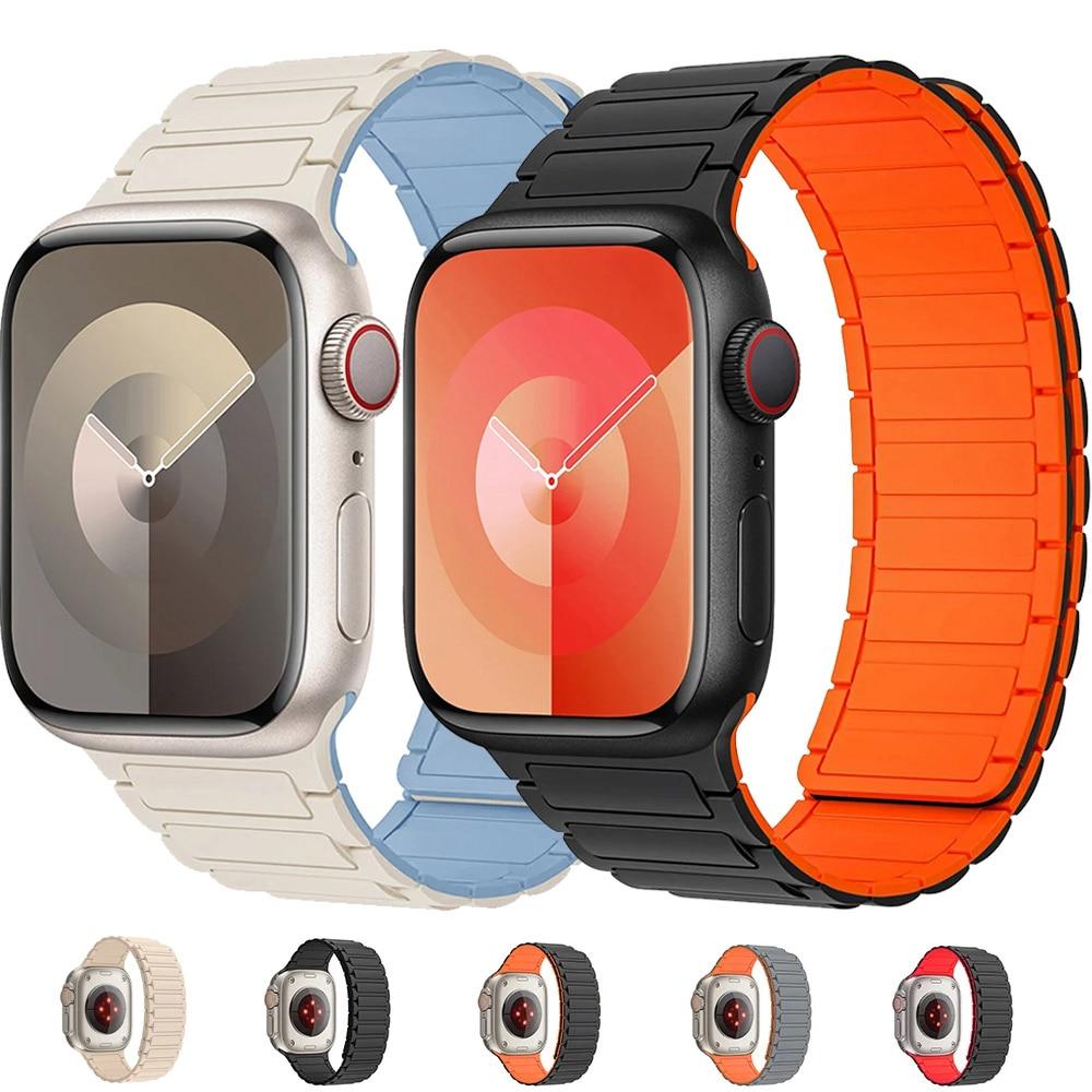 

Ремешок с магнитной петлей для Apple Watch Band 44 мм, 40 мм, 49 мм, 45 мм, 41 мм, 38 мм, силиконовый браслет iWatch Series 9, 8, 7, 3 Se ultra, 2 ремешка