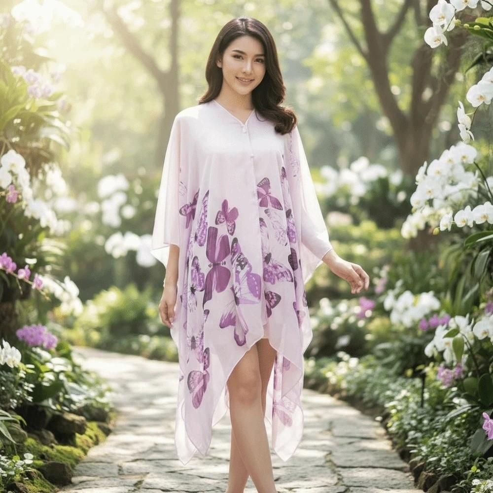 Breathable Thin Large Scarf with Buckle Seaside Vacation Cloak Sunscreen Butterfly Shawl  Gift