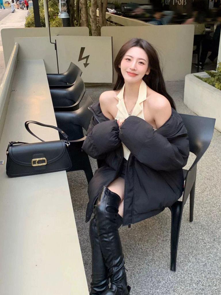 Women's Slim Fit Short White Duck Down Jacket - Winter Student Edition