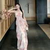 Design Floral Chiffon Kleid Sommer Temperament Hohes Gefühl Taubenrohr Oberteil Träger Langes Kleid