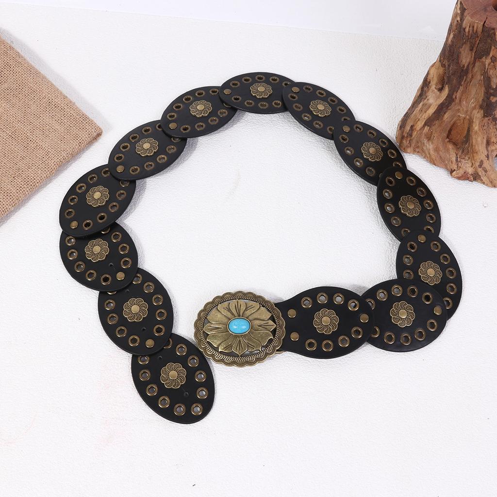 Vintage Women's Western Denim Belt Hollow Wide Round Cutout Waistband Round Belts