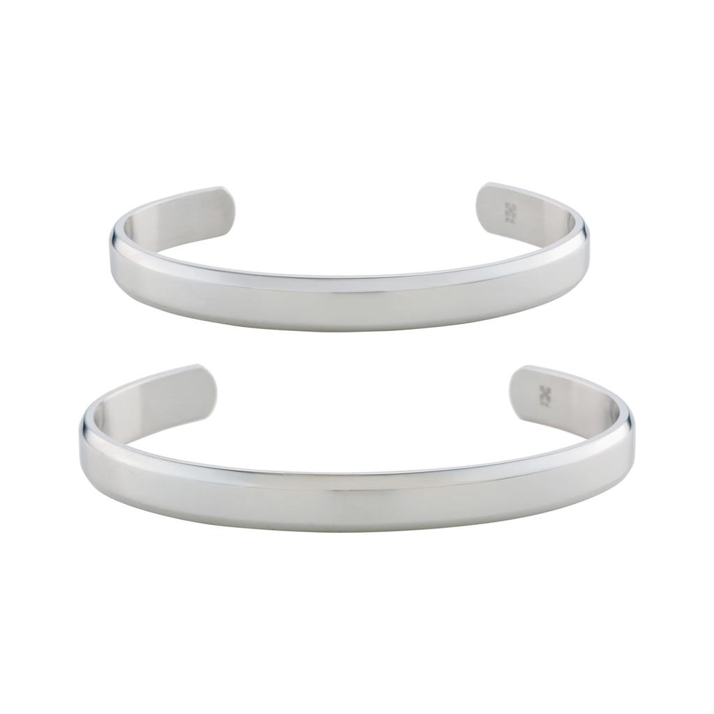 Pair Bangle Surgical Stainless Steel Simple Wide Set of 2 [White Clover] 4SBG043SV&4SBG044SV