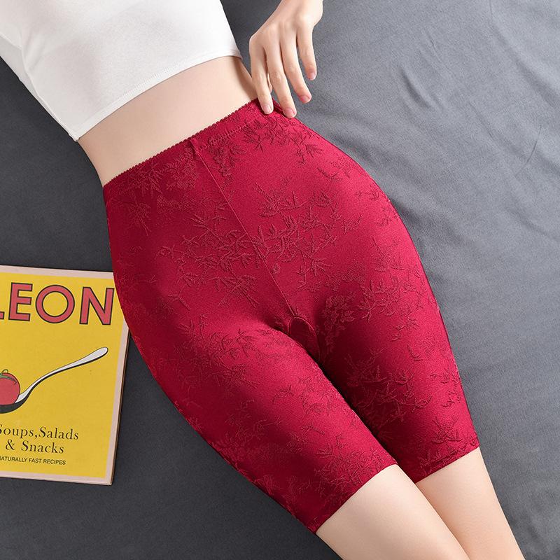 Plus Size Women Summer High Waist Ice Silk No Trace Safety Anti Walking Belly Lift Hip Five Points Leggings