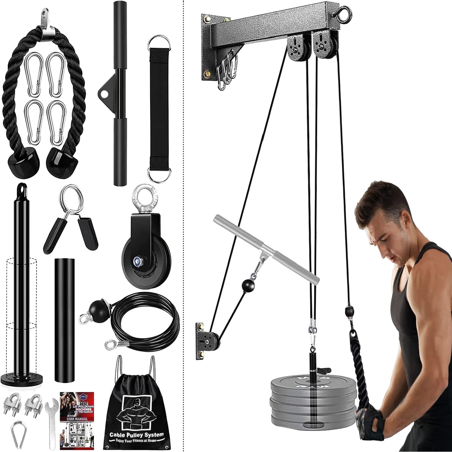 

Тросовый тренажер с блоком для тяги сверху, трос для предплечий и запястий, канатные тросовые аксессуары для системы блоков для тяги сверху, трос для тренировки мышц рук (2,5 м + Адаптер)