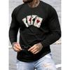 Men's 100% Pure Cotton Loose and Comfortable Casual Sports Poker Card Pattern Printed Round Neck Long Sleeved T-shirt Top