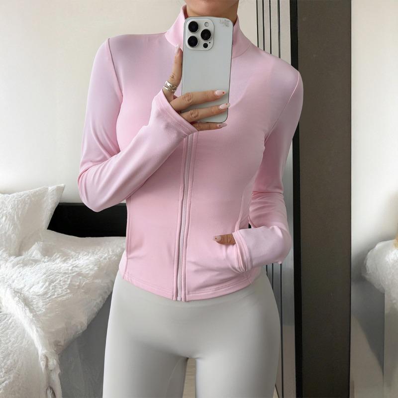 Casual Sports Slim Zipper Long Sleeve Jacket Women's Stand Collar Stretch Solid Color Top