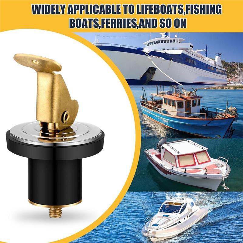 A51K-Rubber Snap Lock Drain Plug Brass For Baitwell Livewell Yacht Kayak Marine For Baitwell Drain Plug