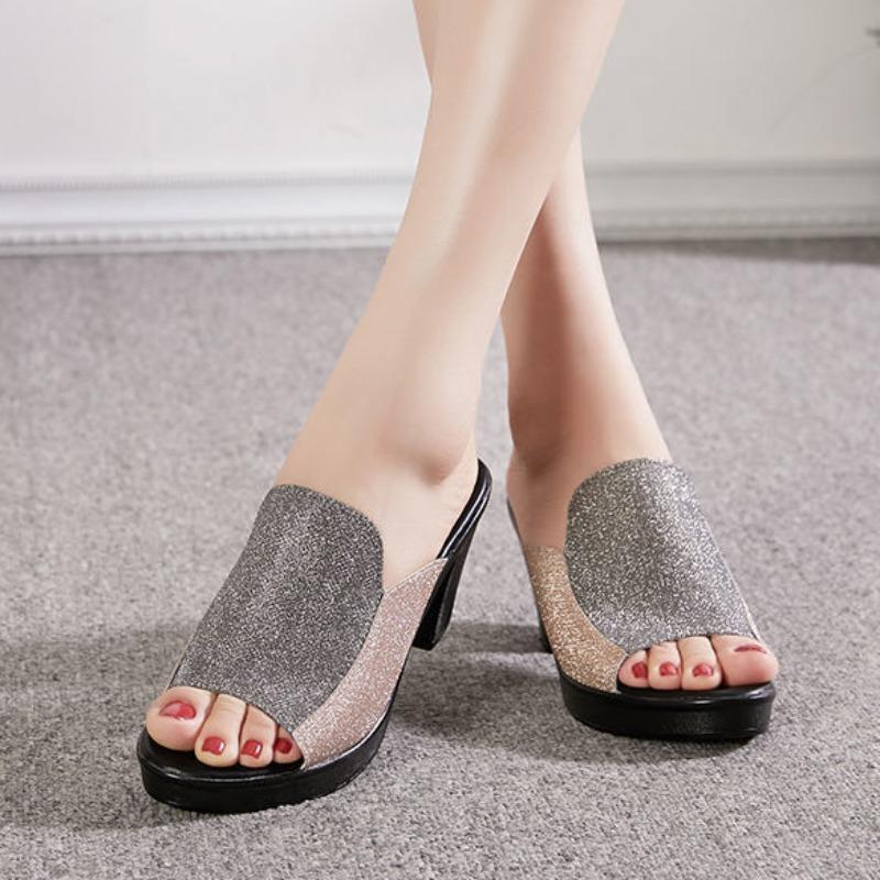 Moteslides Sexy Hæler Sko for Kvinner Rund Tå Sandaler Fisk Åpen Dame Tøfler Sommersalg Ny Mote Komfortable og Elegante Vip