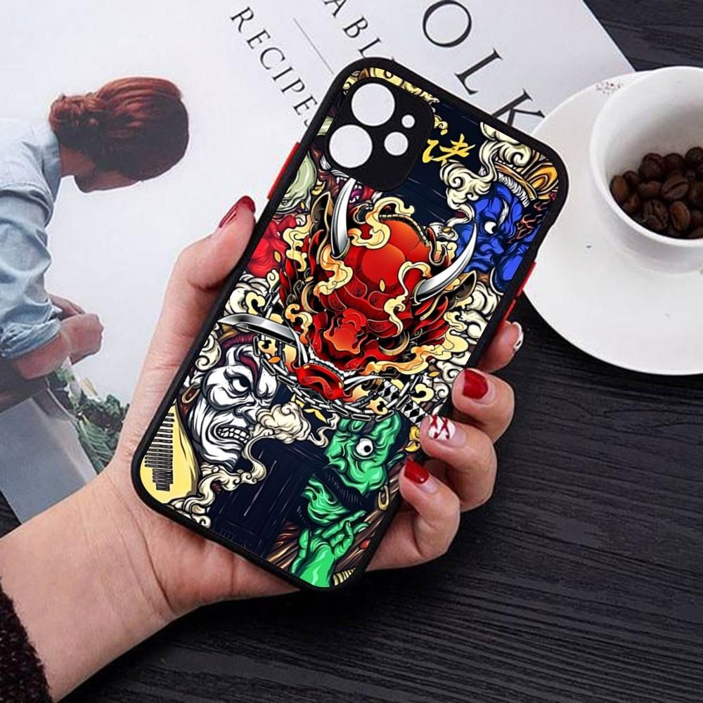 Samurai Oni Mask Phone Case For IPhone 14 11 12 13 Mini Pro Max 8 7 Plus X XR XS MAX Translucent Matte Cover