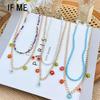 iF ME 2 Pcs Böhmische Mehrfarbige Perlen Kette Halsketten Für Frauen Boho Gold Farbe Metall Kette Handgemachte Perlen Blume Halskette Schmuck