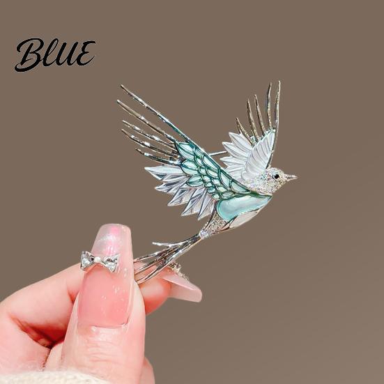 Bird Silhouette Brooch Pin 3D Design Lapel Pin with Cyan-Blue