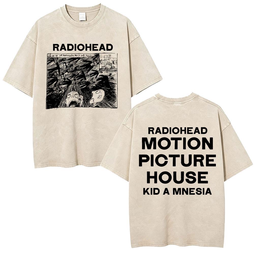 Vintage Washed Radiohead Semaphore Rock Band T-shirt Men  Clothing Fashion Hip Hop Gothic T Shirts Cotton Casual T-shirts