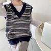 Geo Pattern Sweater Vest, Preppy V Neck Sleeveless Vest for Fall & Winter, Women's Clothing