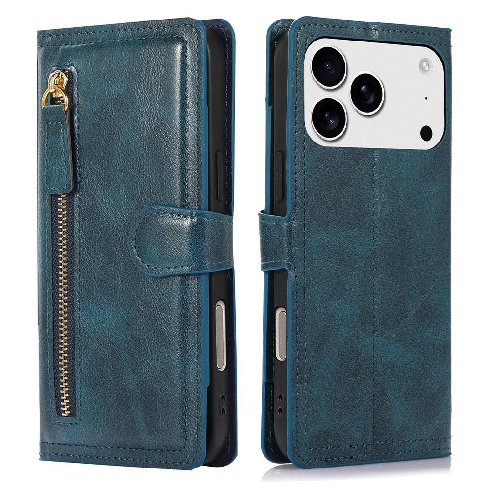 For iPhone 17 Pro Max Case Zipper Flip Leather Phone Cover with Card Holder