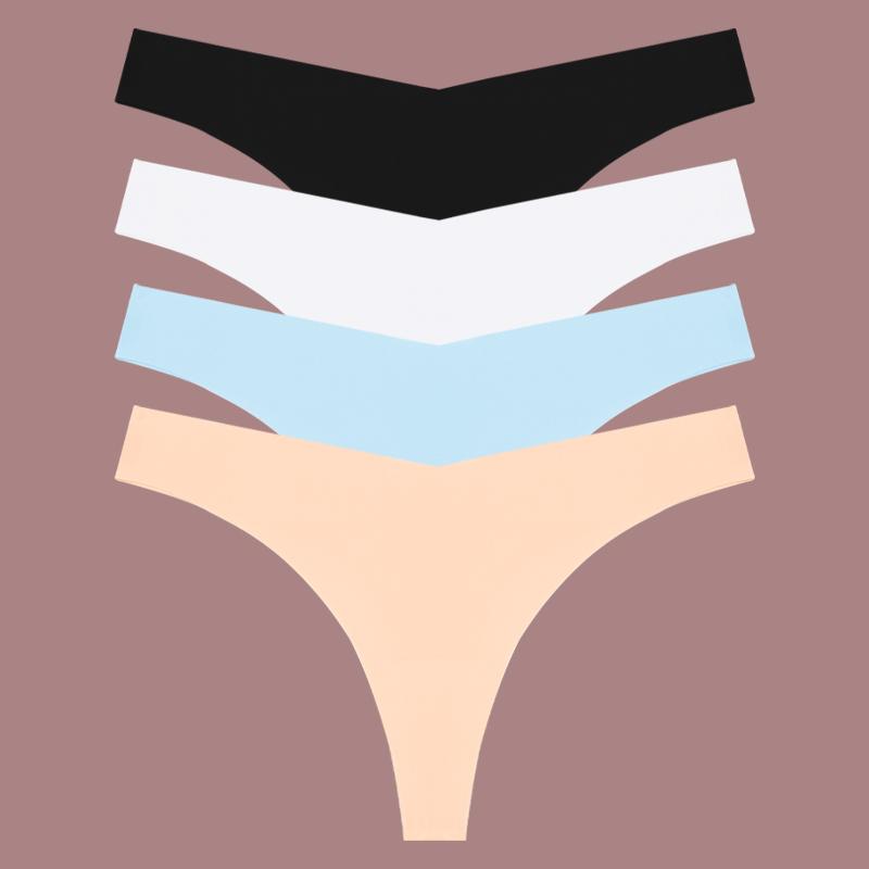 

4 шт. нижнее белье из ледяного шелка, женские бесшовные стринги, сексуальные, с низкой талией, с V-образным вырезом, женские дышащие однотонные трусики, спортивные трусы M&4pcs