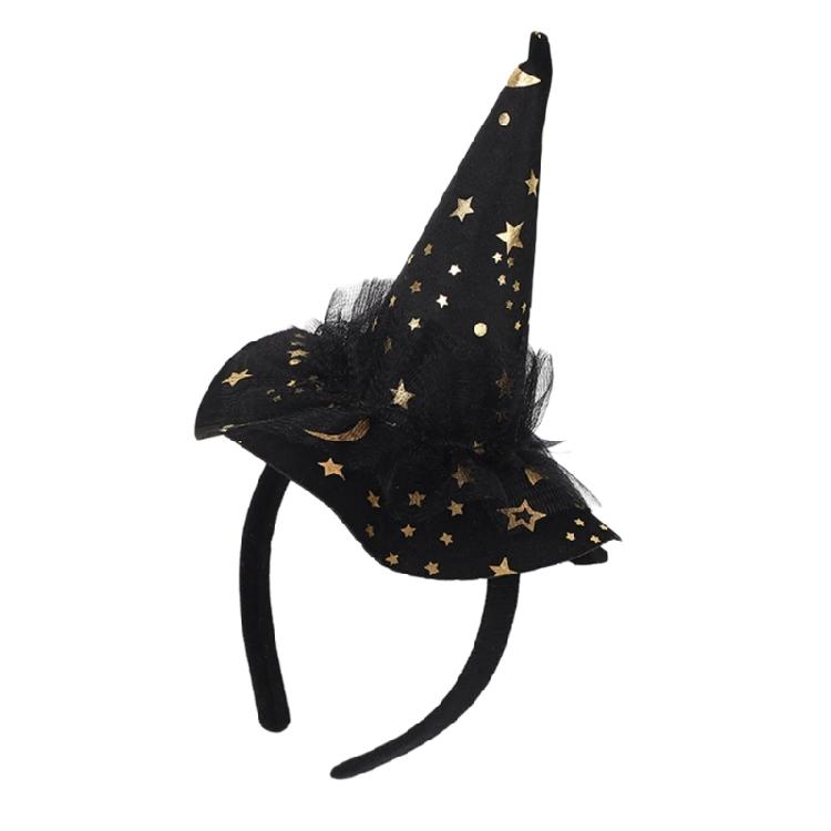 Festival Halloween Witch Hat Hairband with Mesh for Women Men Cosplay Spiderwebs Wizard Caps Headband Costume Accessory