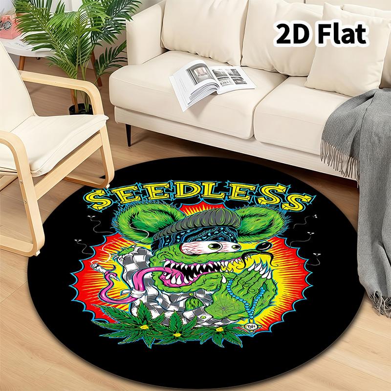 Rat Fink Round Area Rug Carpet Rug For Living Room Bedroom Sofa Playroom Decor Nonslip Floor Mat