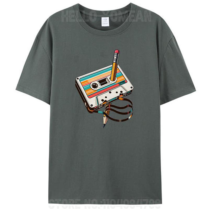 Retro Vintage Cassette Tape Pencil 70s 80s 90s Music Mixtape Women Men's 100% Cotton T-Shirt Clothing Round Neck Casual Tee Tops